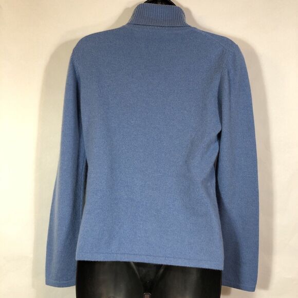 CULLEN Blue 100% Cashmere Sweater Turtleneck Light Pastel Women’s Medium Preppy - Picture 6 of 10